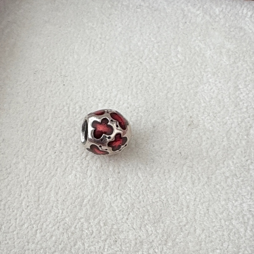 Silver and Red Floral Charm Bead